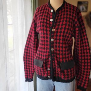 Stylish Red and Black Women's Cardigan